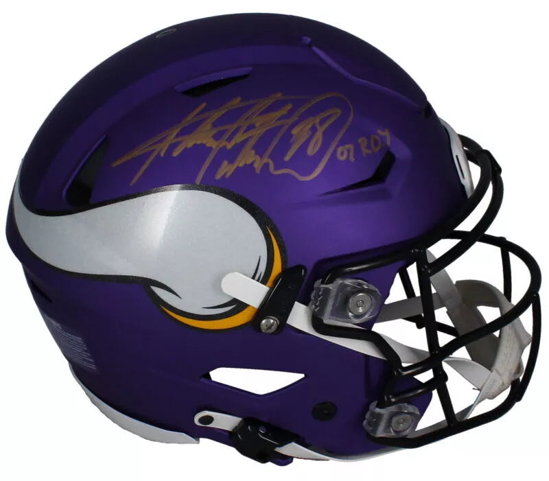 Adrian Peterson Autographed/Inscribed "07 OROY" Minnesota Vikings Speedflex Authentic Helmet Beckett Witnessed