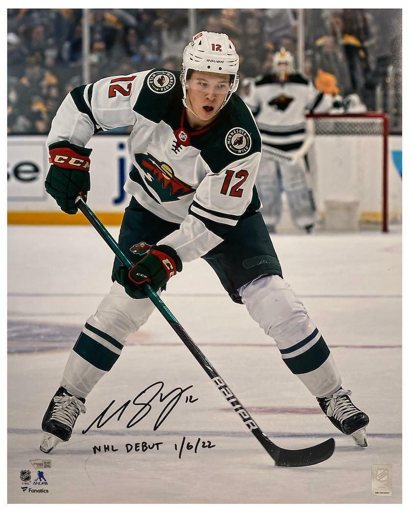 MATTHEW BOLDY Autographed/Inscribed "NHL DEBUT 1/6/22" Minnesota Wild "Debut" 16" x 20" Photograph FANATICS