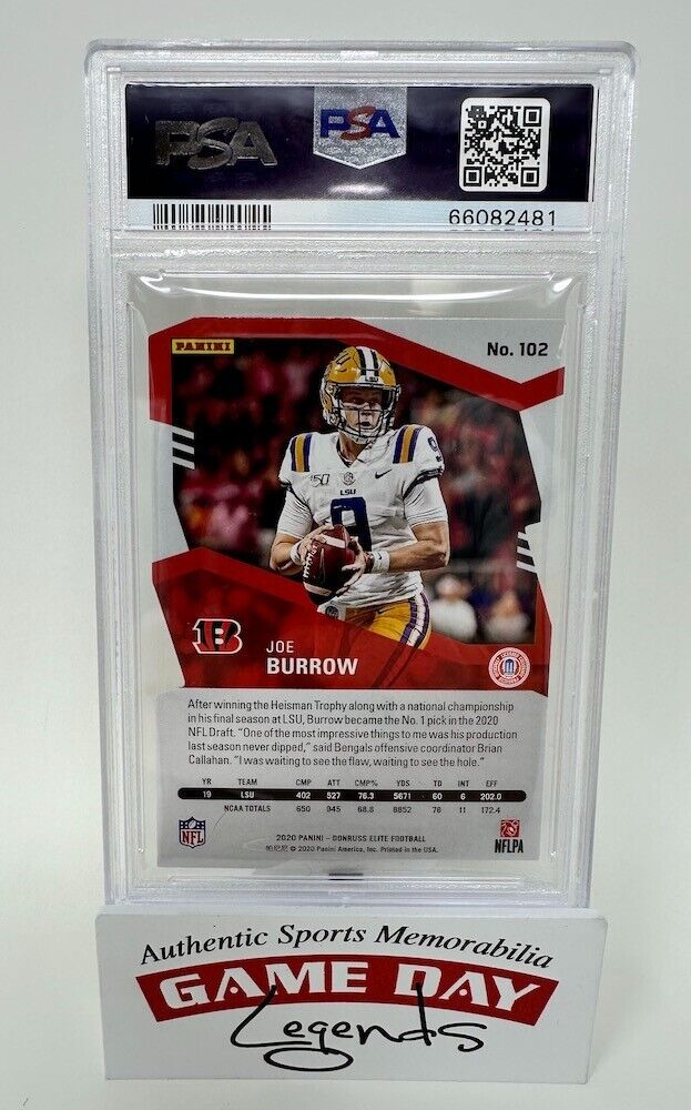 Joe Burrow LSU Tigers 2020 Donruss Elite Status Die-Cut #102 3/24 PSA GEM MT 10 Rookie Card