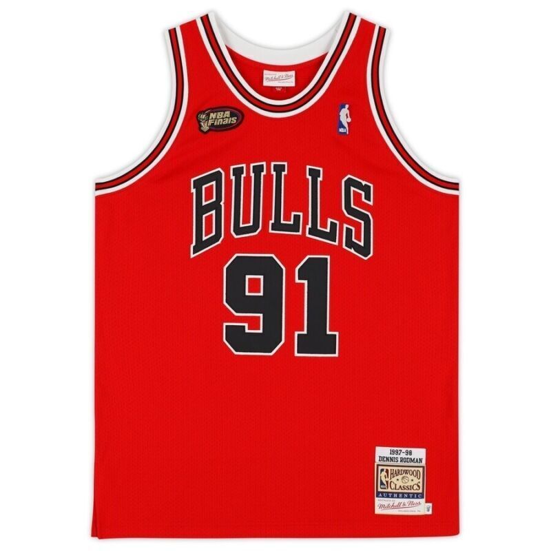 Dennis Rodman Autographed Chicago Bulls Red Mitchell & Ness 1997-98 Authentic Jersey with NBA Finals Patch Fanatics