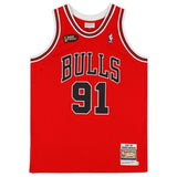 Dennis Rodman Autographed Chicago Bulls Red Mitchell & Ness 1997-98 Authentic Jersey with NBA Finals Patch Fanatics