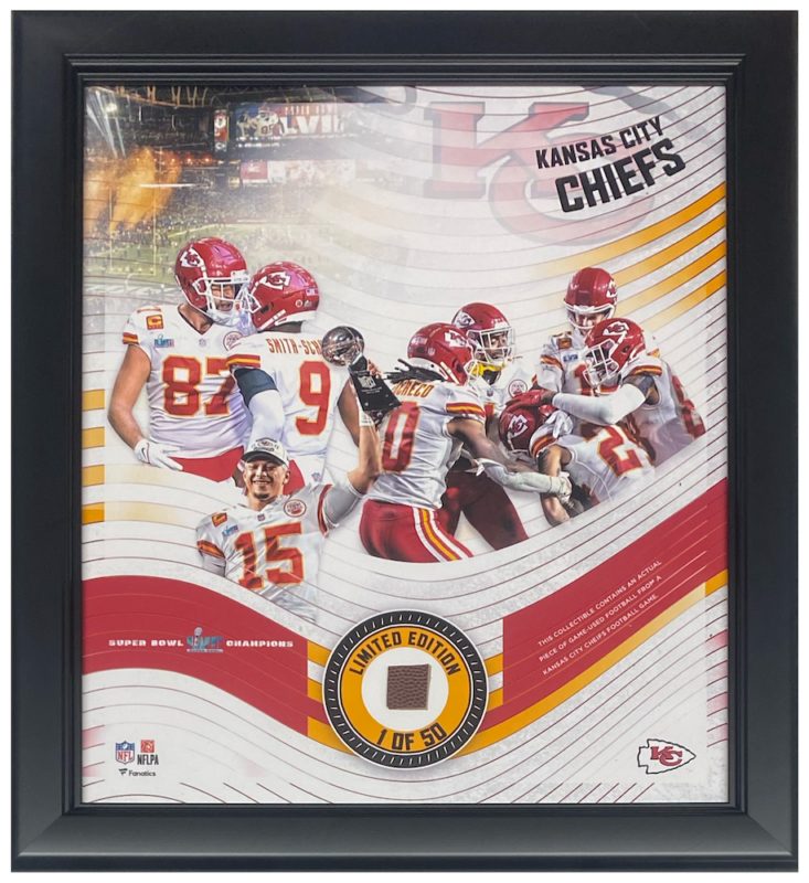 Kansas City Chiefs SB LVII Champs Framed 15" x 17" Game Used Football Collage LE 1/50