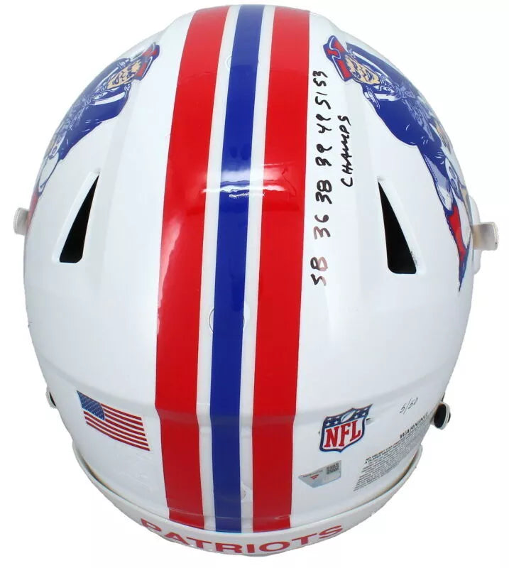 Tom Brady Autographed/Inscribed "SB 36 38 39 41 51 53 CHAMPS"" New England Patriots 1982-89 Throwback Speedflex Authentic Helmet LE 50