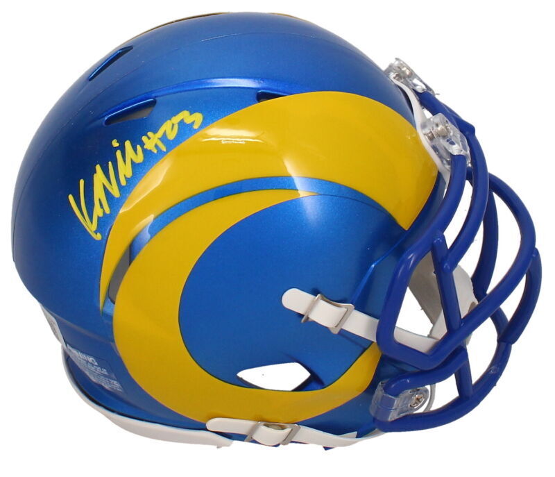 Kyren Williams Autographed (Yellow Ink) Los Angeles Rams Speed Mini Helmet Beckett Witnessed