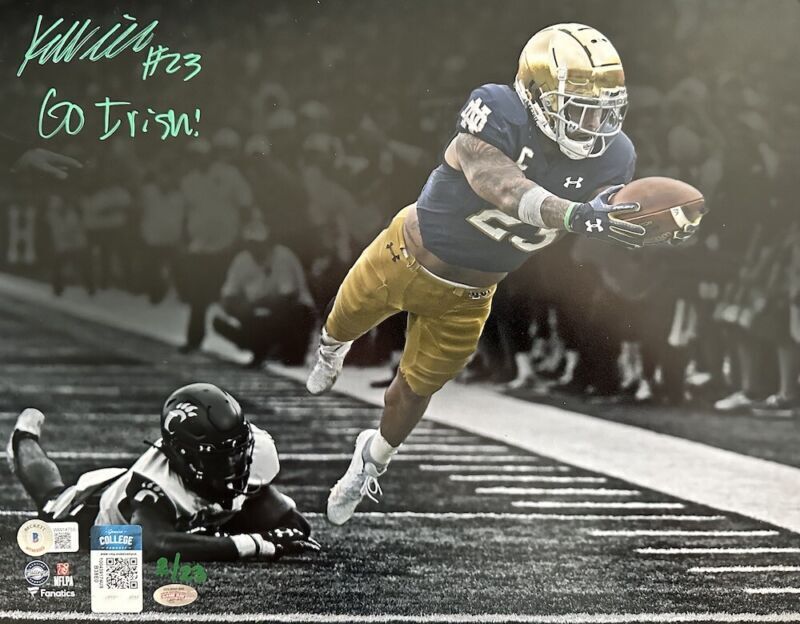 Kyren Williams Autographed/Inscribed "GO IRISH!" Notre Dame Fighting Irish "Diving TD" 11" x 14" Spotlight Photograph LE 23 GDL & Beckett Witnessed