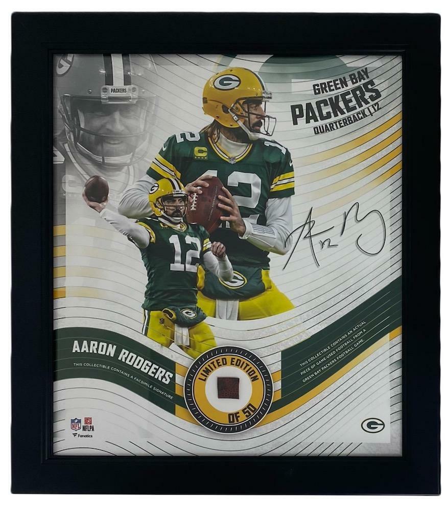 Aaron Rodgers Framed Green Bay Packers 15" x 17" Game Used Football Collage LE 50