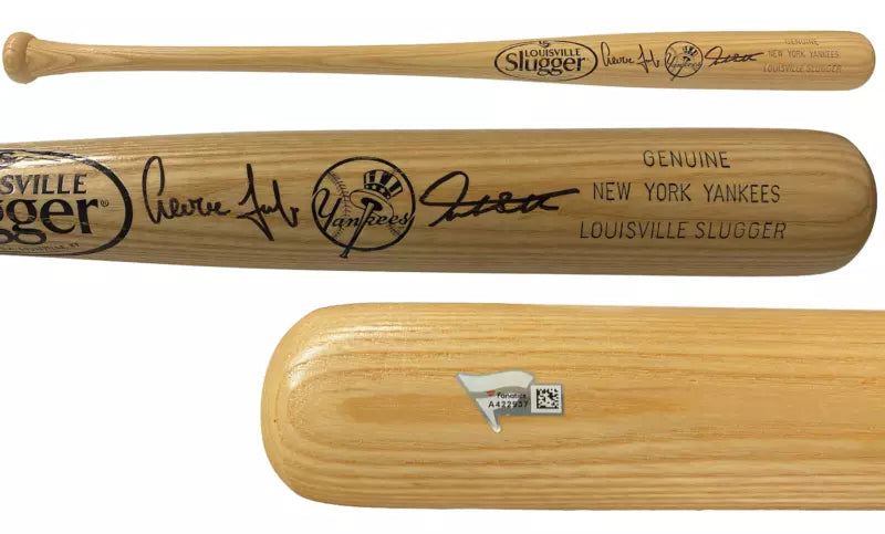 Aaron Judge & Giancarlo Stanton Dual Autographed New York Yankees Engraved Logo Blonde Louisville Slugger Bat Fanatics