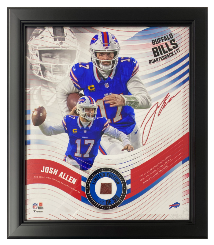 Josh Allen Framed Buffalo Bills Version 2 15" x 17" Game Used Football Collage LE 17/50