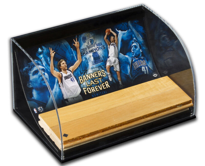 Dirk Nowitzki Dallas Mavericks Banners Last Forever NBA Game Used Floor Acrylic Desktop Curved Display UDA