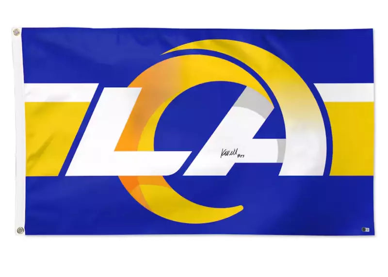 Kyren Williams Autographed Los Angeles Rams 3' x 5' Horizontal Stripe Logo Deluxe Flag Beckett Witnessed