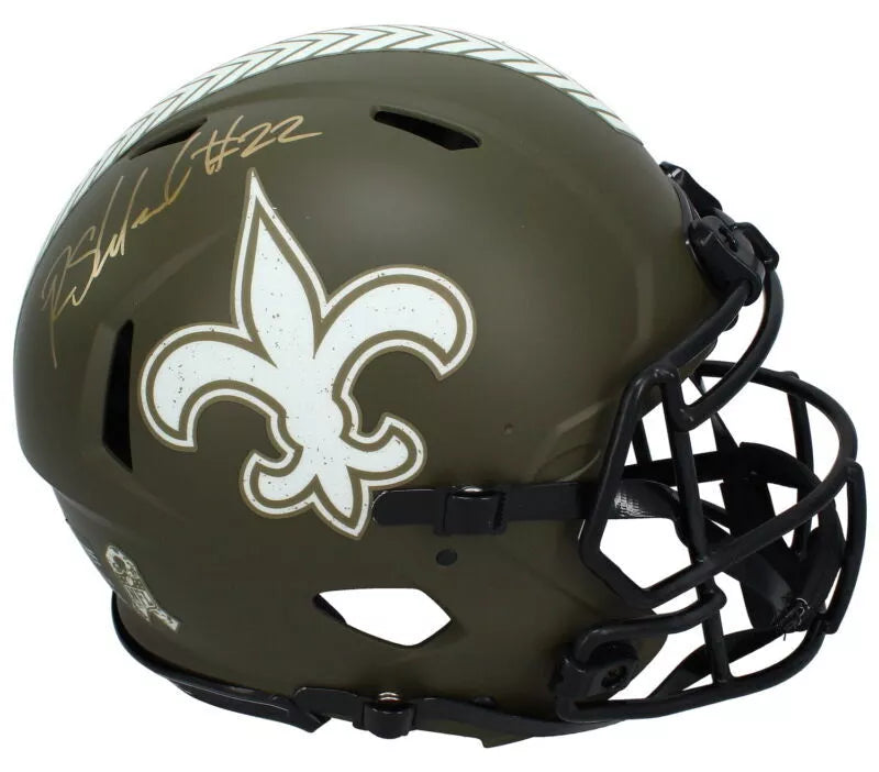 Rashid Shaheed Autographed (in Gold) New Orleans Saints 2022 Salute to Service Speed Authentic Helmet Beckett Witnessed