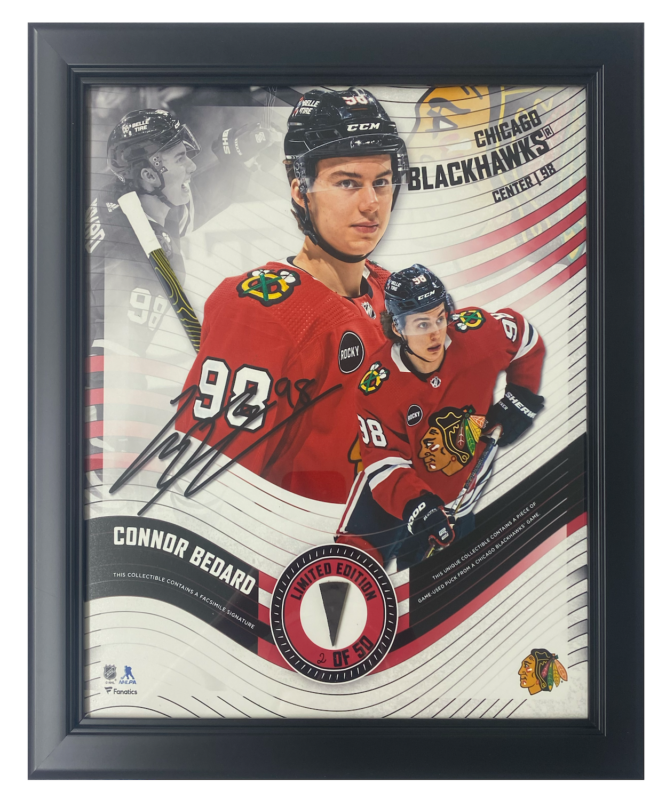 Connor Bedard Framed Chicago Blackhawks 15 " x 17 " Game Used Puck Collage LE 50