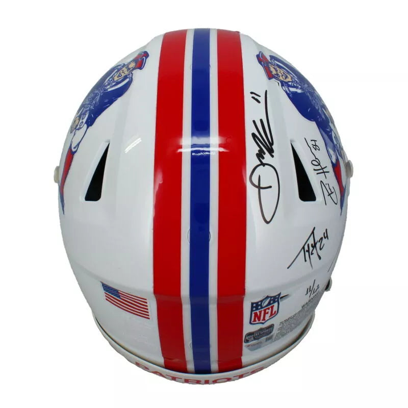 New England Patriots Legends (Brady, Gronkowski, Edelman + Five More) Multi-Autographed (black Ink) New England Patriots 1982-89 Throwback Speedflex Authentic Helmet Fanatics/Radtke LE 11/12