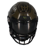 Patrick Mahomes Autographed Kansas City Chiefs Black/Olive Green Custom Painted Speedflex Authentic Helmet with Shocc Visor and 3D Bumpers Beckett Witnessed