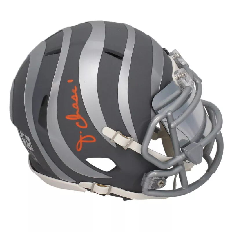 Ja'Marr Chase Autographed Cincinnati Bengals Slate Speed Mini Helmet with Mirror Mini Helmet Visor Beckett Witnessed