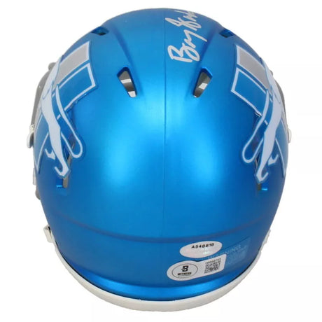 Barry Sanders Autographed Detroit Lions Blue 2023 Alternate Speed Mini Helmet Beckett Witnessed