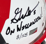 GRAHAM MERTZ Autographed/Inscribed "On Wisconsin" Wisconsin Badgers White Schutt Full Size Helmet PANINI LE 105