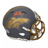 John Elway Autographed (in Orange) Denver Broncos Slate Speed Mini Helmet Beckett Witnessed