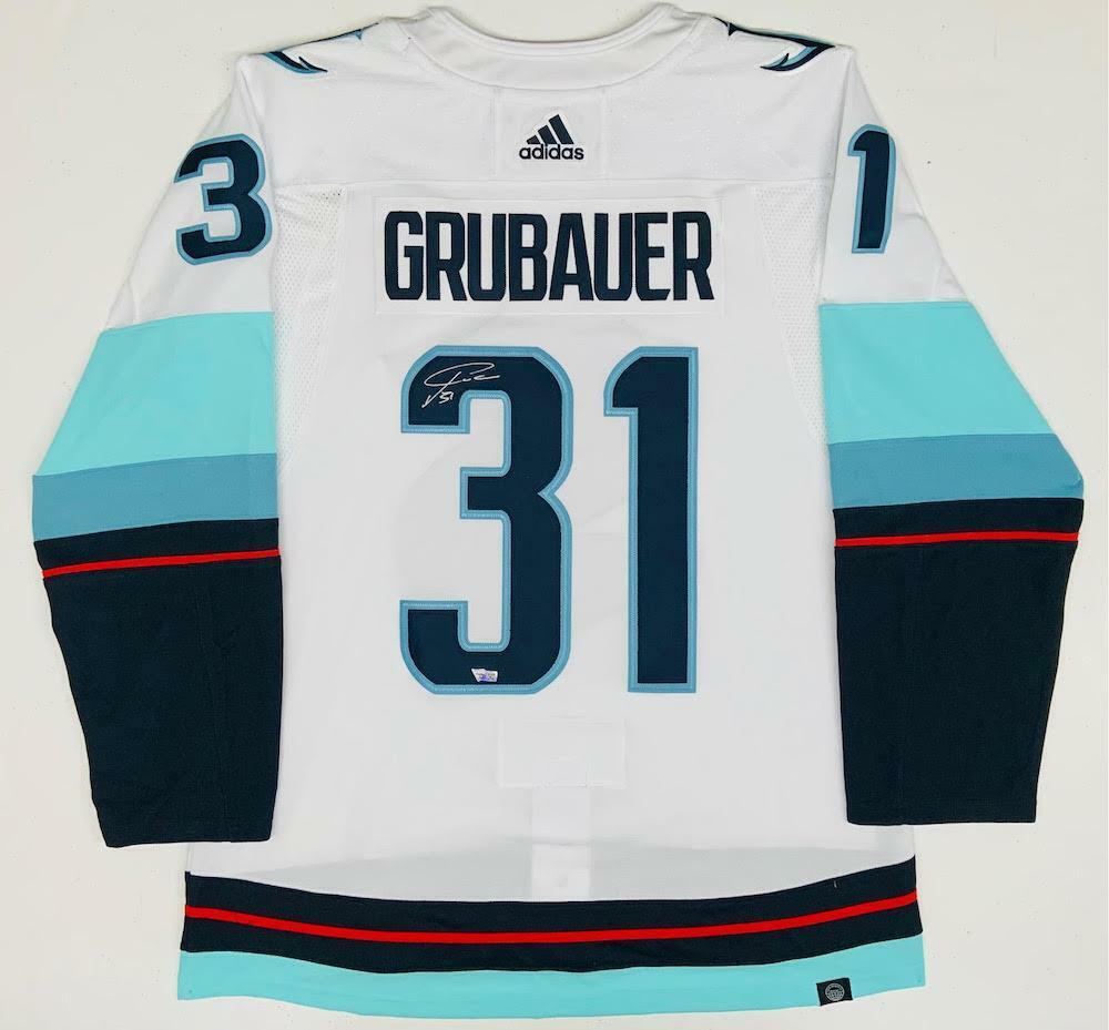 PHILIPP GRUBAUER Autographed Seattle Kraken White Adidas Authentic Jersey with Inaugural Season Patch FANATICS