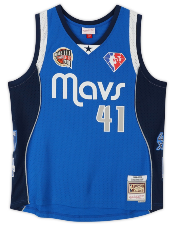 Dirk Nowitzki Autographed Dallas Mavericks Blue Mitchell & Ness Swingman Jersey with Multiple Patches Fanatics