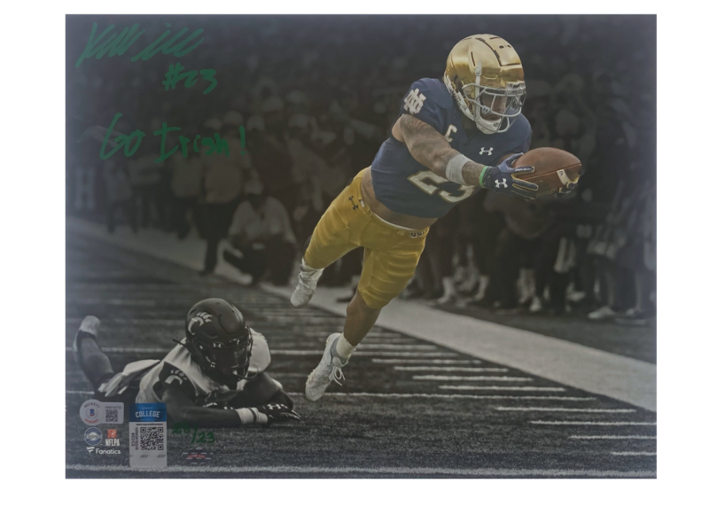 Kyren Williams Autographed/Inscribed "GO IRISH!" Notre Dame Fighting Irish "Diving TD" 11" x 14" Spotlight Photograph LE 23/23 GDL & Beckett Witnessed