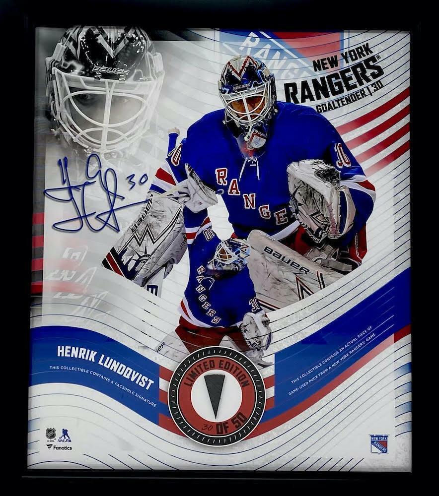 HENRIK LUNDQVIST Framed 15" x 17" Game Used Puck Collage LE 30/50