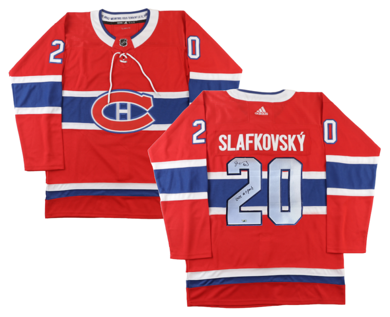 JURAJ SLAFKOVSKY Autographed/Inscribed "2022 #1 Pick" Montreal Canadiens Red Adidas Jersey FANATICS