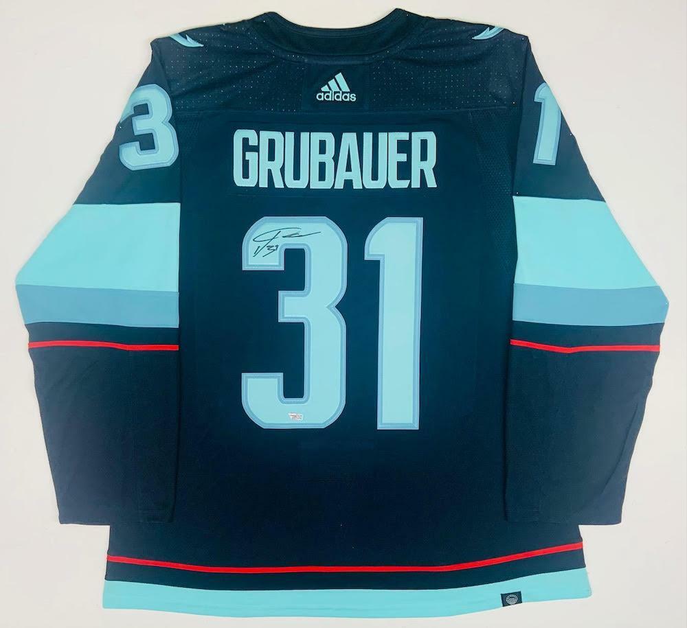 PHILIPP GRUBAUER Autographed Seattle Kraken Deep Sea Blue Adidas Authentic Jersey with Inaugural Season Patch FANATICS