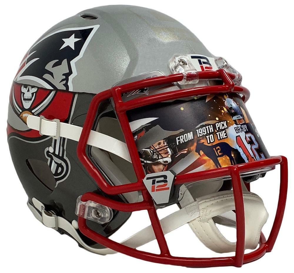 TOM BRADY Autographed New England Patriots/Tampa Bay Buccaneers "Mash Up" Custom Authentic Speed Helmet FANATICS LE 1/12