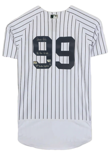 Aaron Judge Autographed/Multi-Inscribed "AL Rec 62 HR 16th Yankee Captain" New York Yankees Nike White Pinstripe Authentic Jersey Fanatics LE 16 (GDL Exclusive)