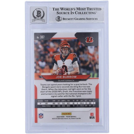 Joe Burrow Autographed/Inscribed "2020 #1 Pick" Cincinnati Bengals 2020 Panini Prizm #307 Beckett Fanatics Witnessed Authenticated 9/10 Rookie Card