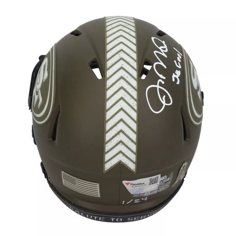 Joe Montana Autographed/Inscribed "Joe Cool" San Francisco 49ers 2022 Salute to Service Speed Mini Helmet Fanatics LE 1/24