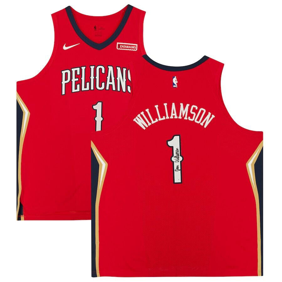 ZION WILLIAMSON Autographed New Orleans Pelicans Red Nike Authentic Jersey with Sponsor Patch FANATICS