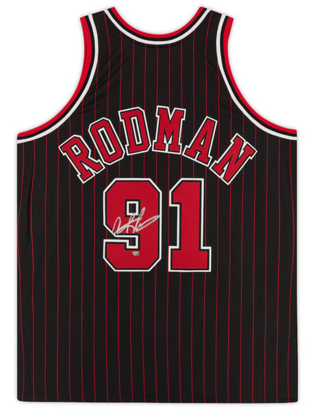 Dennis Rodman Autographed Chicago Bulls Black Pinstripe Mitchell & Ness 1995 Authentic Jersey Fanatics