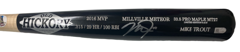 Mike Trout Autographed Engraved 2016 MVP Stats/Millville Meteor Old Hickory Game Model Bat MLB Authentic LE 6/27