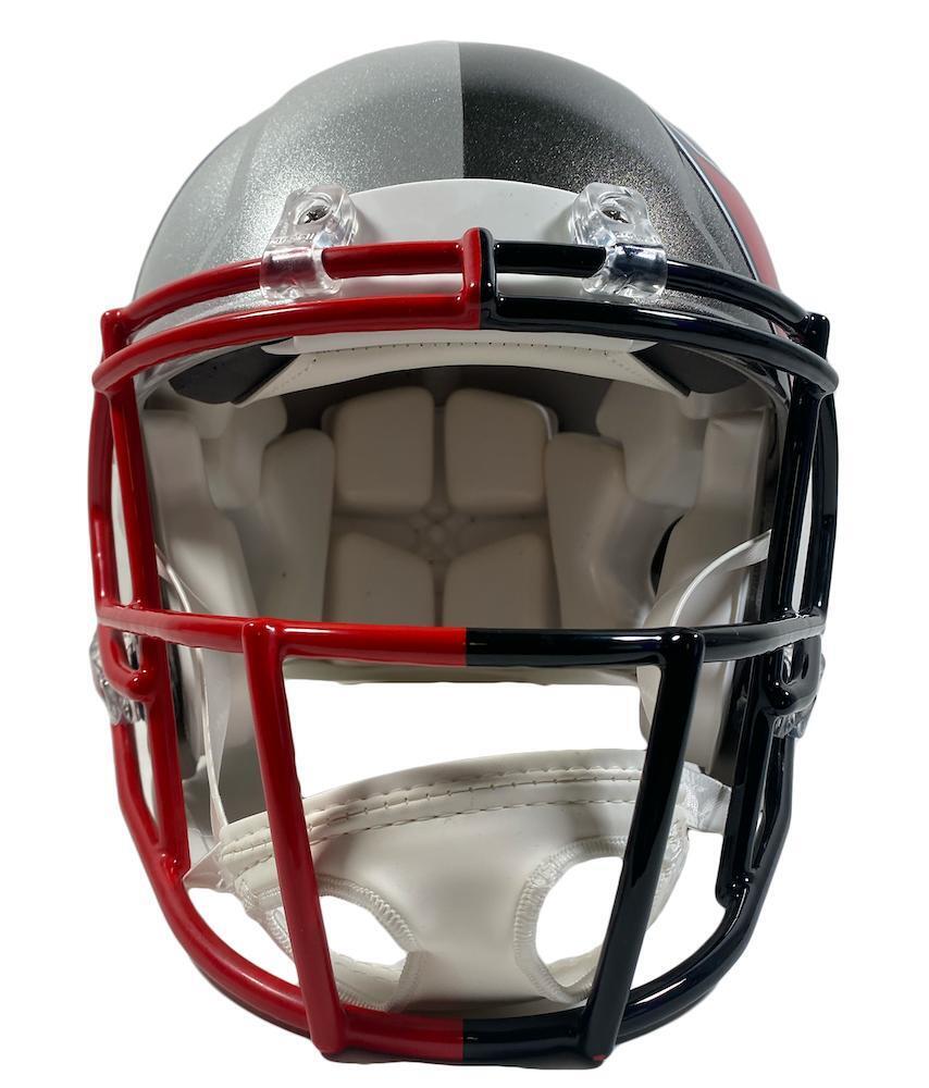 TOM BRADY Patriots Side Autographed Patriots / Buccaneers Combo Speed Authentic Helmet FANATICS