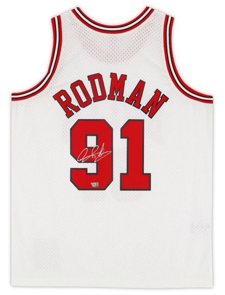 Dennis Rodman Autographed Chicago Bulls White M&N 97-98 Swingman Jersey