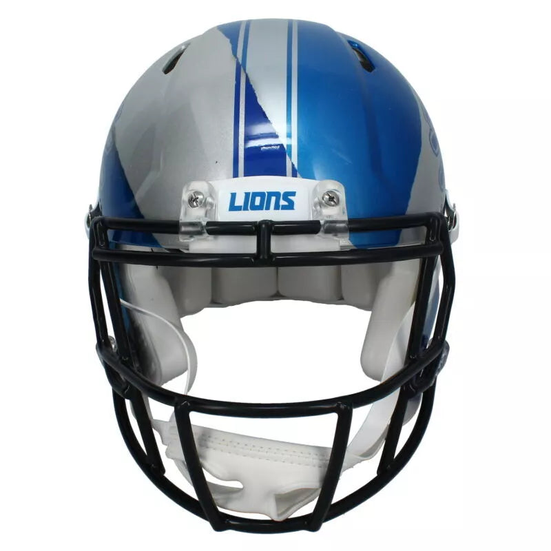 Barry Sanders Autographed Detroit Lions ECC Custom Ripped Blue/Silver Speed Authentic Helmet Beckett Witnessed