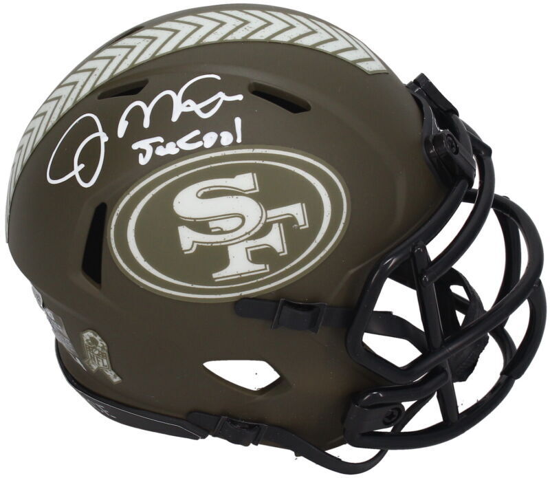 Joe Montana Autographed/Inscribed "Joe Cool" San Francisco 49ers 2022 Salute to Service Speed Mini Helmet Fanatics LE 16/24