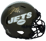 Davante Adams Autographed New York Jets 2022 Salute to Service Speed Authentic Helmet Beckett Witnessed