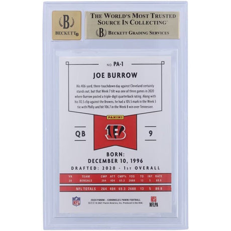 Joe Burrow Autographed/Inscribed "2020 #1 Pick" Cincinnati Bengals 2020 Panini Chronicles #PA-1 Beckett Fanatics Witnessed Authenticated 9.5/10 Rookie Card