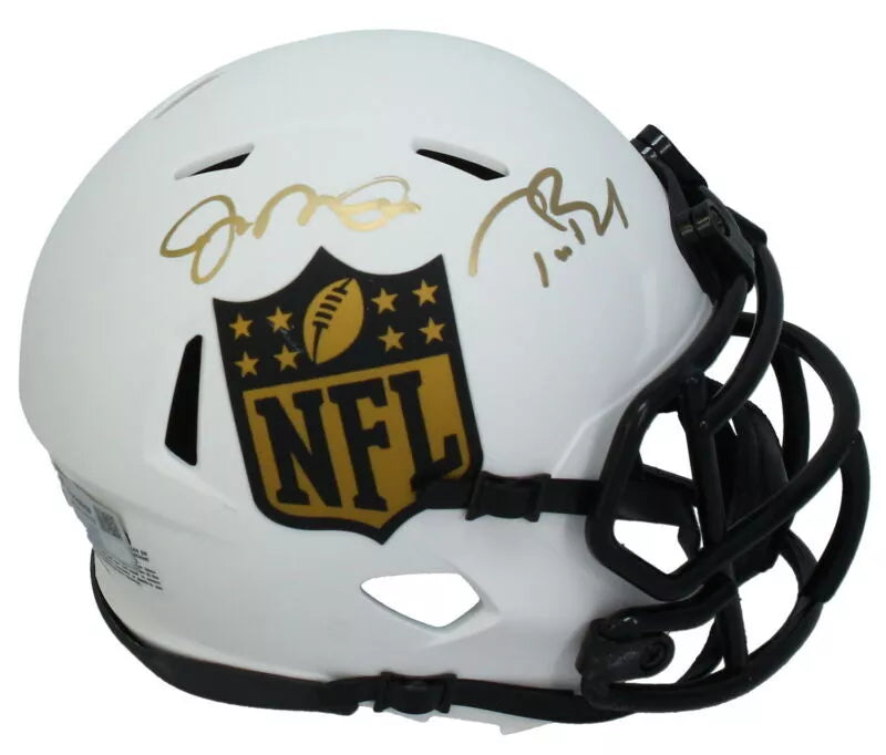 Tom Brady / Joe Montana Dual Autographed NFL Shield Speed Lunar Eclipse Mini Helmet Fanatics LE 24