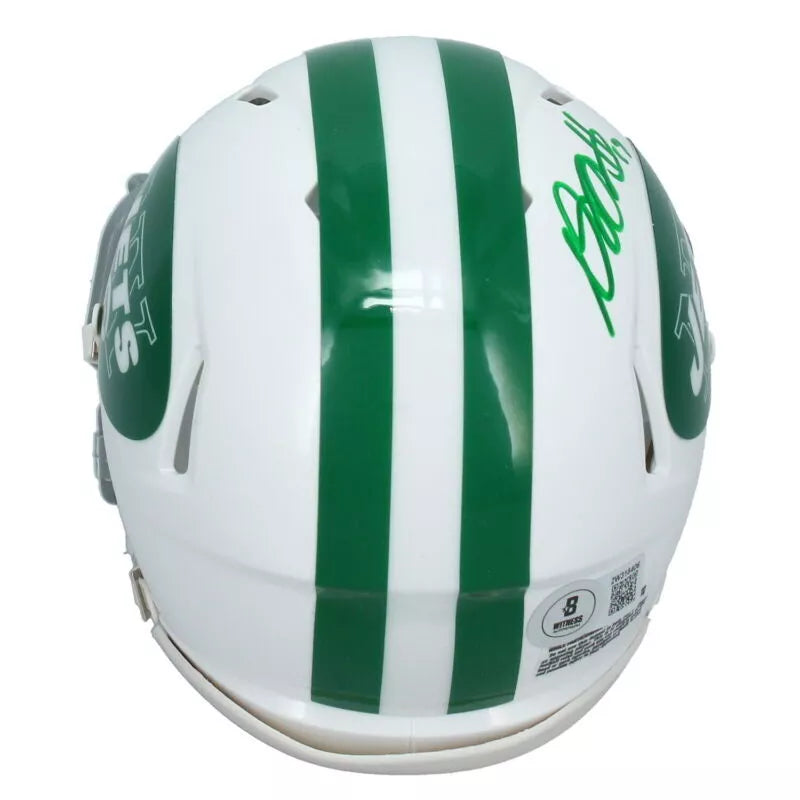 Davante Adams Autographed New York Jets White 2024 Alternate Onfield Classic Speed Mini Helmet Beckett Witnessed