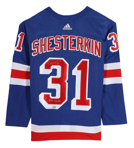 IGOR SHESHTERKIN Autographed/Inscribed "22 VEZINA" New York Rangers Blue Adidas Authentic Jersey FANATICS