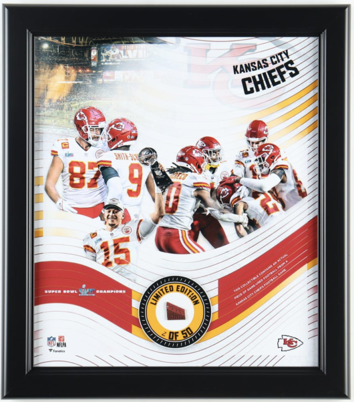 KANSAS CITY CHIEFS SB LVII Champs Framed 15" x 17" Game Used Football Collage LE 50