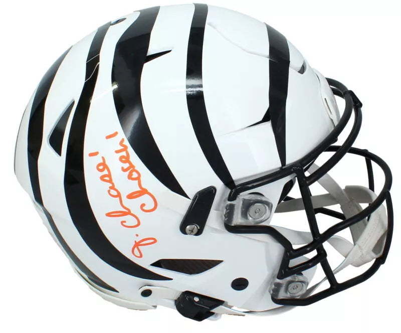 Ja'Marr Chase Autographed/Inscribed "CHOSEN 1" White 2022 Alternate Cincinnati Bengals Speed Flex Authentic Helmet Beckett Witnessed