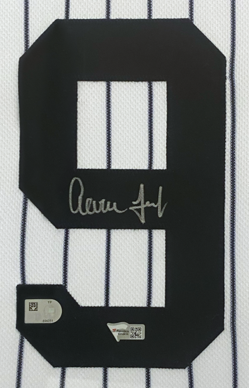 Aaron Judge Autographed Custom Framed Authentic Yankees Nike White Pinstripe Authentic Jersey w/Highlight Monitor Fanatics