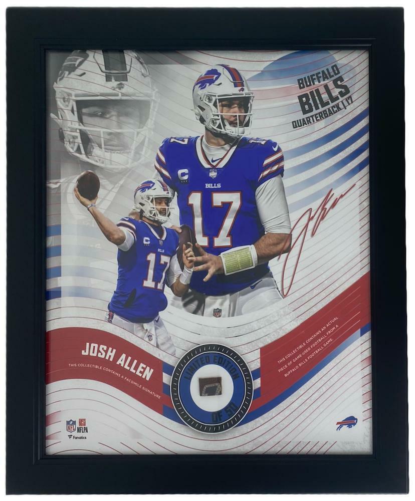 Josh Allen Framed Buffalo Bills 15" x 17" Game Used Football Collage LE 50