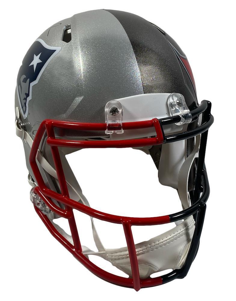 TOM BRADY Patriots Side Autographed Patriots / Buccaneers Combo Speed Authentic Helmet FANATICS