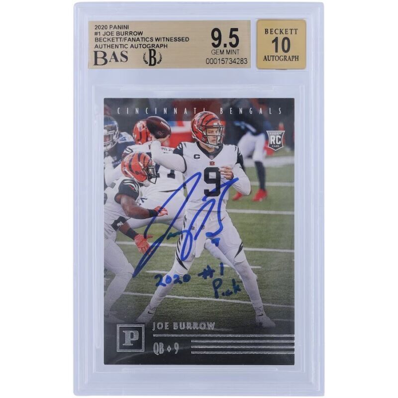 Joe Burrow Autographed/Inscribed "2020 #1 Pick" Cincinnati Bengals 2020 Panini Chronicles #PA-1 Beckett Fanatics Witnessed Authenticated 9.5/10 Rookie Card